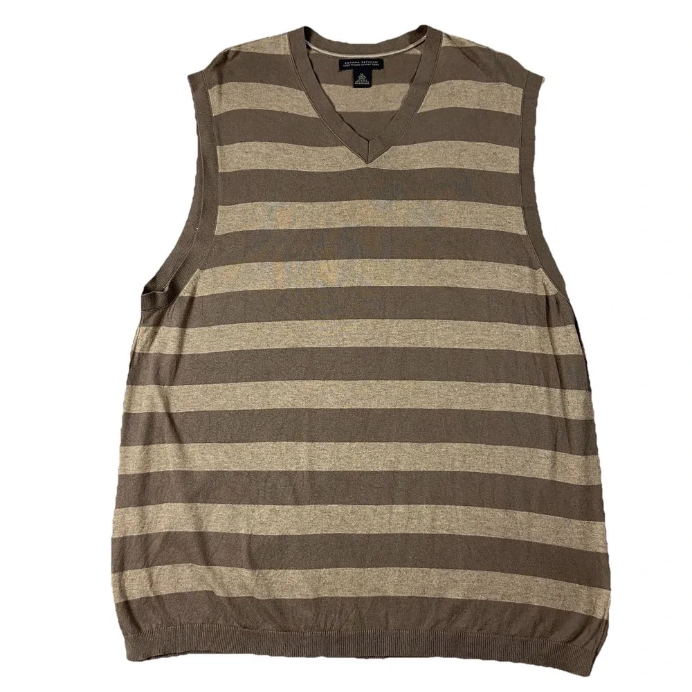 Y2K Banana Republic Silk Blend Striped V-neck Sweater Vest Brown Men's XL Preppy
